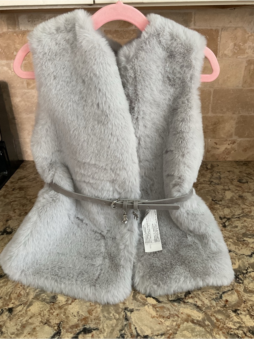 Mayoral Light Gray Faux Fur Vest with Decorative Belt Girls size 7 New
